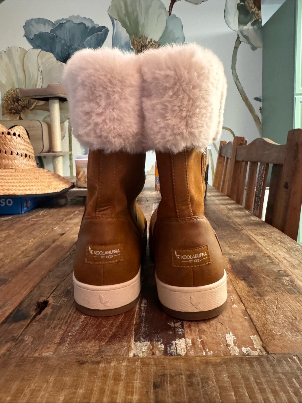 Koolaburra Chestnut Suede Winter Boots with Cream Shearling Cuff